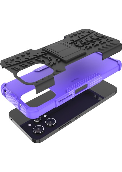 Xiaomi Redmi Için 12 4g Şok Geçirmez Lastik Desen Pc+Tpu Telefon Vaka Kickstand Telefon Kapağı-Mor (Yurt Dışından) fiyatları