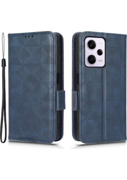 Xiaomi Için Redmi Note 12 Pro+ 5g Tam Koruma Cep Telefonu Kapak Stand Standı Pu Deri Deri Baskılı Üçgen Desen Flip Telefon Kılıfı-Mavi (Yurt Dışından)