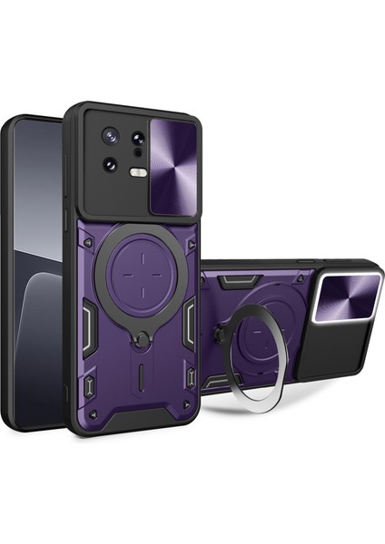 Xiaomi Için Slayt Kameralı Kapak Halkası Kickstand Pc+Tpu Telefon Kılıfı ile Damla Dayanıklı Kapak-Mor (Yurt Dışından)
