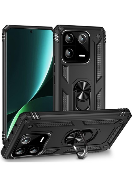 Xiaomi 13 Pro 5g Için Ring Kickstand Telefon Kasası Askeri Sınıf Şok Geçirmez Pc+Tpu Koruyucu Kapak-Siyah (Yurt Dışından)
