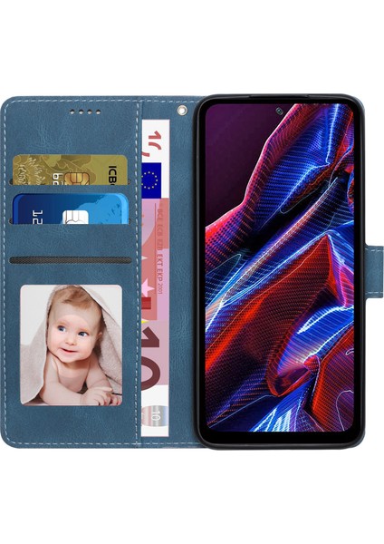Xiaomi Redmi Için Note 12 Pro+ 5g/note 12 Explorer 5g Deri Telefon Kılıfı Stand Cüzdan Kapağı-Mavi (Yurt Dışından)