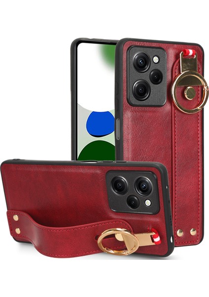 Xiaomi Poco X5 Pro 5g/redmi Için Note 12 Pro Speed ​​5g Bileklik Kickstand Mobil Kılıf Deri Kaplamalı Pc+Tpu Şok Geçirmez Kapak-Kırmızı (Yurt Dışından)
