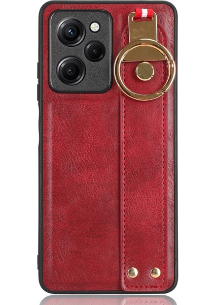 Xiaomi Poco X5 Pro 5g/redmi Için Note 12 Pro Speed ​​5g Bileklik Kickstand Mobil Kılıf Deri Kaplamalı Pc+Tpu Şok Geçirmez Kapak-Kırmızı (Yurt Dışından)