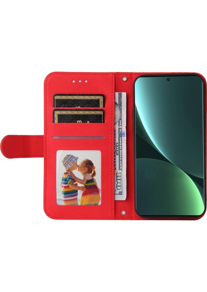 Xiaomi 13 Pro 5g Için Cilt Duygu Hissetme Cep Telefonu Kılıfı Ağaç Desen Metal Düğmesi Baskılı Çizgiler Cüzdan Deri Telefon Kapağı-Kırmızı (Yurt Dışından) fiyatları
