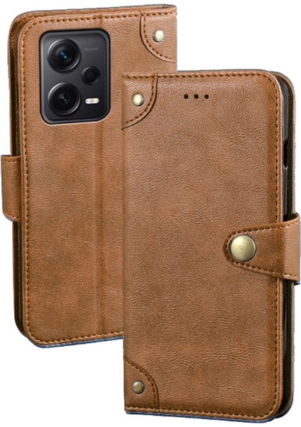 Xiaomi Redmi Için Note 12 Pro+ 5g Bırak-Kötü Telefon Kılıfı Ince Doku Tpu+ Pu Deri Deri Flip Cüzdan Kapak Standı-Kahverengi (Yurt Dışından)