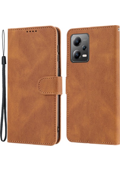 Xiaomi Redmi Için Note 12 Pro+ 5g/note 12 Explorer 5g Deri Telefon Kılıf Stand Cüzdan Kapağı Strap Ile-Kahverengi (Yurt Dışından)