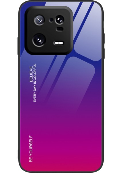 Xiaomi 13 5g Gradyan Renk Temsilli Cam Telefon Kılıfı Pc+Tpu Düşme Önleme Koruyucu Kapak-Mavi/gül (Yurt Dışından)