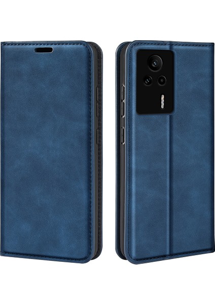 Xiaomi Redmi Için K60E 5g Cilt-Touch Hissedilen Manyetik Cüzdan Kılıfı Pu Deri Flip Stand Telefon Kapağı-Mavi (Yurt Dışından)
