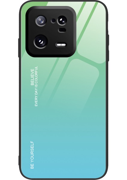 Xiaomi 13 5g Gradyan Renk Temsilli Cam Telefon Kılıfı Pc+Tpu Düşme Önleme Koruyucu Kapak-Silen/mavi (Yurt Dışından)