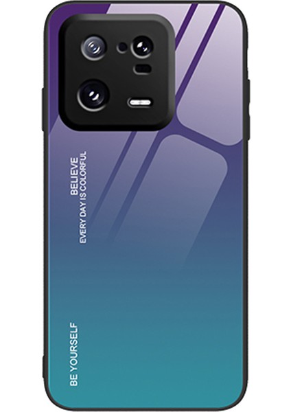 Xiaomi 13 5g Gradyan Renk Temsilli Cam Telefon Kılıfı Pc+Tpu Düşme Önleme Koruyucu Kapak-Mor/mavi (Yurt Dışından)