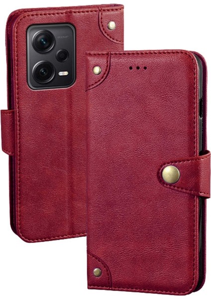 Xiaomi Redmi Için Note 12 Pro+ 5g Bırak-Kötü Telefon Kılıfı Ince Doku Tpu+ Pu Deri Flip Cüzdan Kapak Standı-Kırmızı (Yurt Dışından)