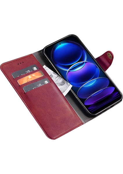 Xiaomi Redmi Için Note 12 Pro+ 5g Bırak-Kötü Telefon Kılıfı Ince Doku Tpu+ Pu Deri Flip Cüzdan Kapak Standı-Kırmızı (Yurt Dışından)