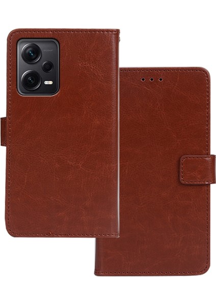 Xiaomi Redmi Için Note 12 Pro+ 5g Çılgın At Dokusu Pu Deri Deri Deri Kapak Stand Fonksiyon Manyetik Kapatma Cüzdan Telefon Kılıfı-Kahverengi (Yurt Dışından)