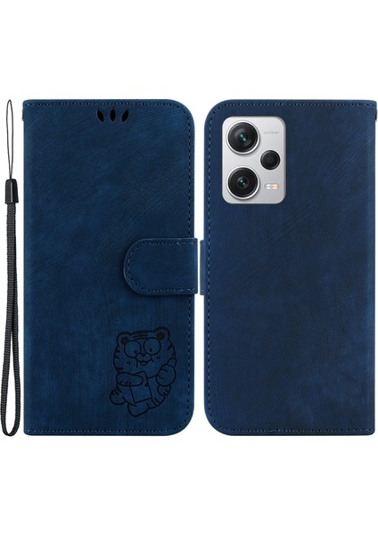 Xiaomi Redmi Için Flip Kılıf Not 12 Pro+ 5g Görüntüleme Stand Cüzdan Tiger Desen Baskılı Pu Deri Cep Telefonu Kapağı-Koyu Mavi (Yurt Dışından)