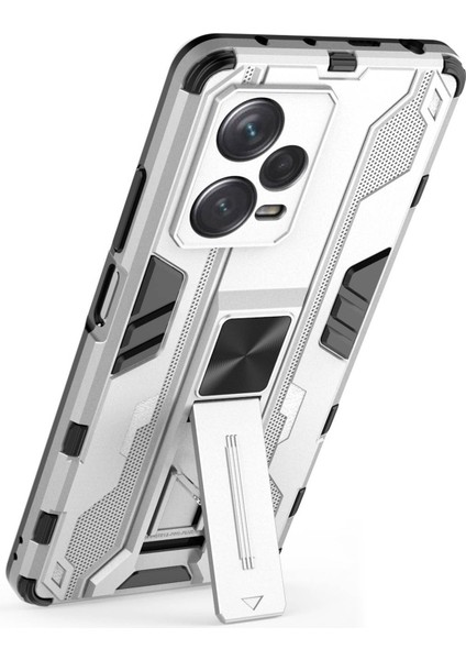 Xiaomi Redmi Için Note 12 Pro+ 5g Yumuşak Tpu Sabit Pc Çift Katman Şok-Absorpsiyon Kapağı Kickstand Anti-Cratch Koruyucu Telefon Kılıfı-Gümüş (Yurt Dışından)