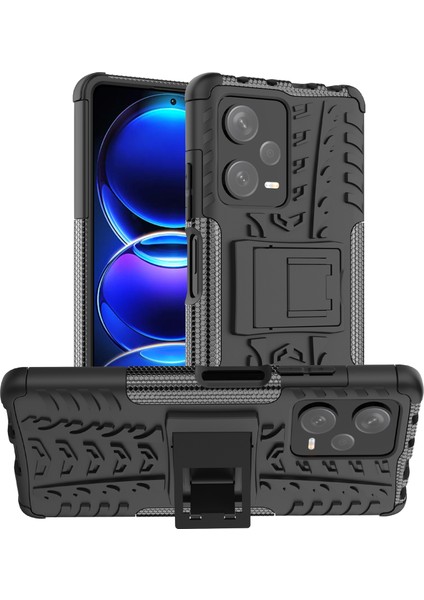 Xiaomi Redmi Için Telefon Kılıfı Note 12 Pro+ 5g Sert Pc+ Tpu Telefon Kabuğu Kickstand Damla Koruma Kapağı-Siyah (Yurt Dışından)
