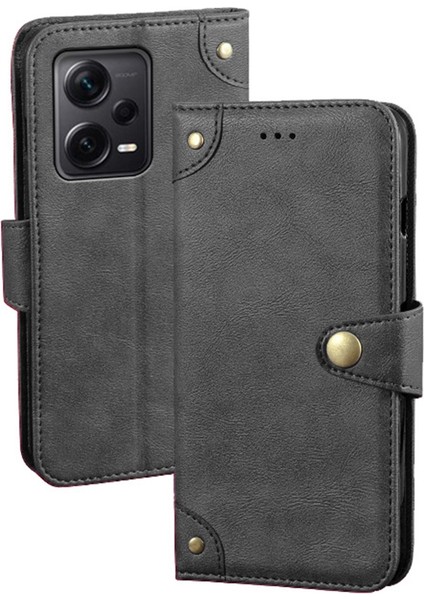 Xiaomi Redmi Için Note 12 Pro+ 5g Bırak-Kötü Telefon Kılıfı Ince Doku Tpu+ Pu Deri Deri Flip Cüzdan Kapak Standı-Siyah (Yurt Dışından)