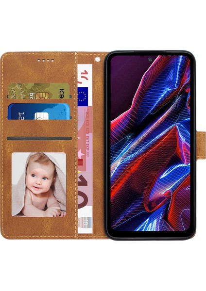 Xiaomi Redmi Için Note 12 Pro+ 5g/note 12 Explorer 5g Deri Telefon Kılıf Stand Cüzdan Kapağı Strap Ile-Kahverengi (Yurt Dışından)