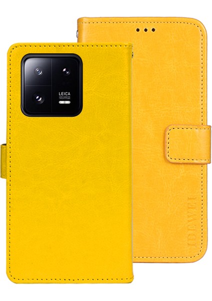 Xiaomi 13 Pro 5g Çılgın At Dokusu Pu Deri Deri Şok Geçirmez Kasa Stand Cüzdan Folio Flip Telefon Kapağı-Sarı (Yurt Dışından)