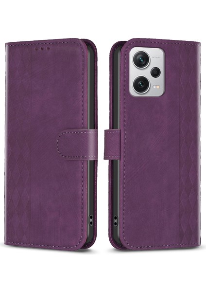 Xiaomi Redmi Için Note 12 Pro+ 5g Deri Telefon Kılıfı Izgır Izgara Cüzdan Standı Anti-Drop Kabuğu-Mor (Yurt Dışından)