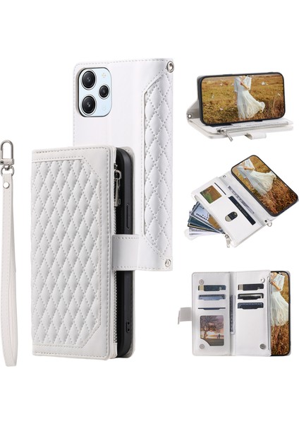 Xiaomi Redmi Için 12 4g Telefon Kılıfı Pu Deri Kabuk Renklem Deseni Baskılı Fermuar Cep Cüzdanı Stand Kapağı-Beyaz (Yurt Dışından)