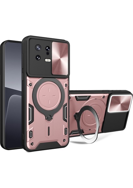 Xiaomi Için 13 Damla Dirençli Kapak Slayt Kameralı Kapak Halkası Kickstand Pc+Tpu Telefon Kılıfı-Pembe (Yurt Dışından)