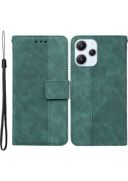 Xiaomi Redmi Için 12 4g Geometri Baskılı Telefon Kılıfı Flip Stand Cüzdan Pu Deri Telefon Kapağı-Yeşil (Yurt Dışından)