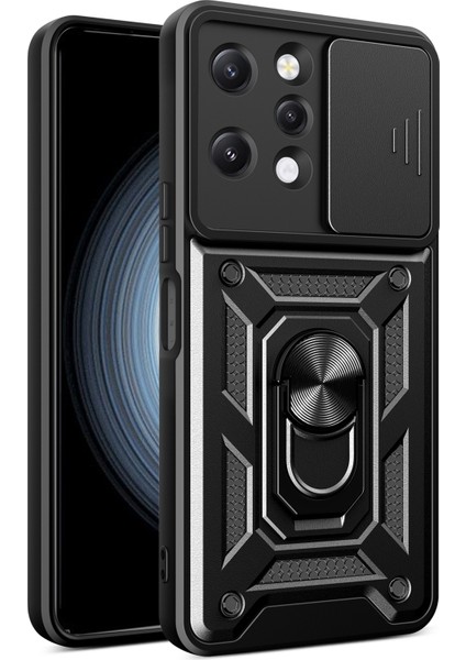 Xiaomi Redmi Için 12 4g Arka Lens Koruması Anti-Drop Anti-Drop Telefon Kılıfı Pc+Tpu Kickstand-Siyah (Yurt Dışından)