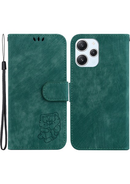 Xiaomi Redmi Için 12 4g Şok Geçirmez Kılıf Güzel Kaplan Deri Deri Cüzdanlı Telefon Kapağı Stand-Yeşil (Yurt Dışından)