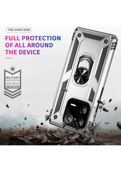 Xiaomi 13 Pro 5g Için Ring Kickstand Telefon Kasası Askeri Sınıf Şok Geçirmez Pc+Tpu Koruyucu Kapak-Gümüş (Yurt Dışından) fiyatları