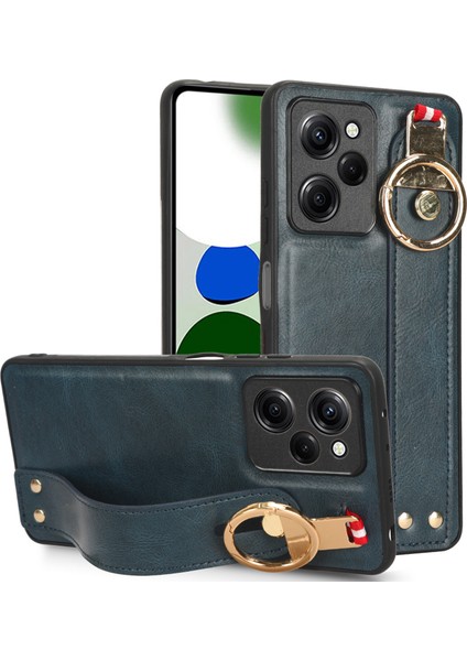 Xiaomi Poco X5 Pro 5g/redmi Için Note 12 Pro Speed ​​5g Bileklik Kickstand Mobil Kılıf Deri Kaplamalı Pc+Tpu Şok Geçirmez Kapak-Mavi (Yurt Dışından)