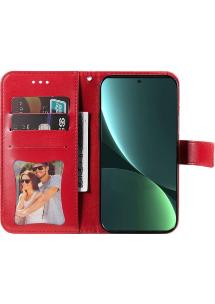Xiaomi 13 Pro 5g Için Telefon Cüzdan Kapağı Çiçek Baskı Pu Deri Stand Kayışı ile Damla Geçirmez Telefon Kılıfı-Kırmızı (Yurt Dışından) fiyatları