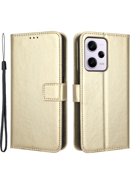 Xiaomi Redmi Için Koruyucu Telefon Kapağı Not 12 Pro+ 5g Çılgın At Dokusu Manyetik Kıçalı Pu Deri Kılıf Stand Strap Ile-Altın (Yurt Dışından)
