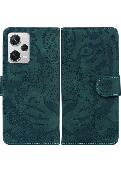 Xiaomi Redmi Için Note 12 Pro+ 5g Pu Deri Cüzdan Kılıfı Kaplan Deseni Baskılı Stand Flip Telefon Kapağı-Yeşil (Yurt Dışından)
