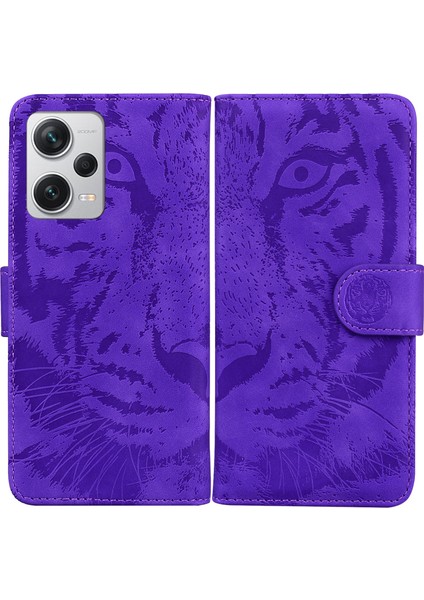 Xiaomi Için Redmi Note 12 Pro+ 5g Pu Deri Cüzdan Kılıfı Kaplan Deseni Baskılı Stand Flip Telefon Kapağı-Mor (Yurt Dışından)