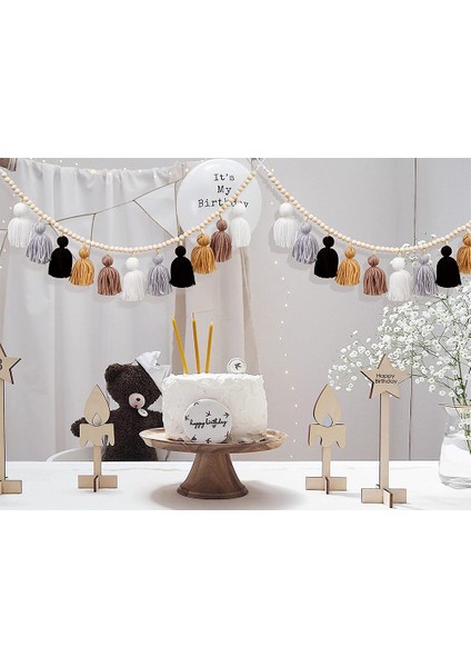 Ahşap Boncuklu Boho Çelenk, Dekoratif Banner Duvara Asılan Kız Odası Kreş Bebek Partisi Sınıf A (Yurt Dışından)