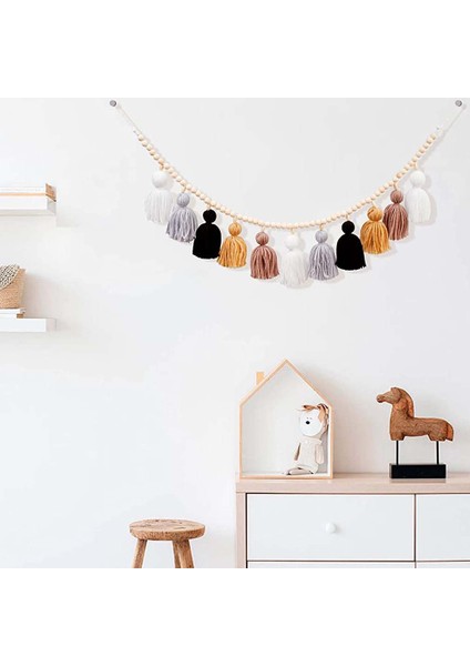 Ahşap Boncuklu Boho Çelenk, Dekoratif Banner Duvara Asılan Kız Odası Kreş Bebek Partisi Sınıf A (Yurt Dışından) fırsatları