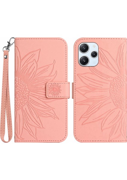 Xiaomi Redmi Için 12 4g Baskılı Cüzdan Telefon Kılıfı El Kayışı ile Deri Stand Kapağı-Açık Pembe (Yurt Dışından)