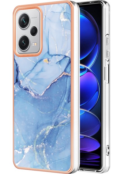 Xiaomi Redmi Için Note 12 Pro+ 5g Elektraplatma Telefon Kapağı Imd 2.0mm Mermer Desen Tpu Kasası-Mavi (Yurt Dışından)