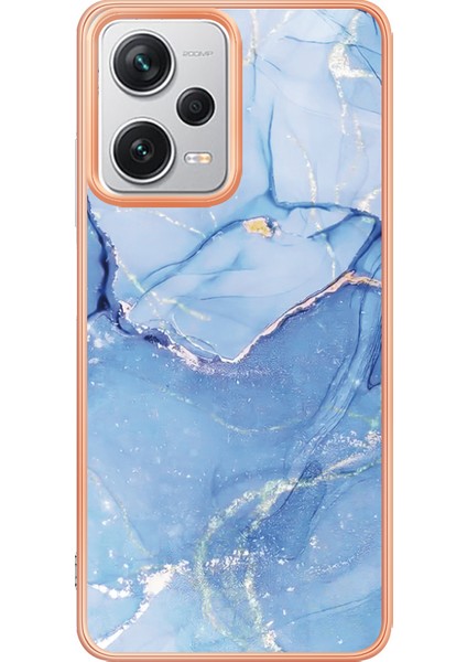 Xiaomi Redmi Için Note 12 Pro+ 5g Elektraplatma Telefon Kapağı Imd 2.0mm Mermer Desen Tpu Kasası-Mavi (Yurt Dışından)