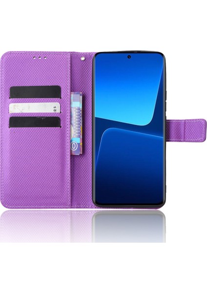 Xiaomi 13 Pro 5g Için Elmas Doku Telefon Kapağı Manyetik Toka Katlanabilir Stand Flip Deri Cüzdan Kılıfı-Mor (Yurt Dışından) fiyatları