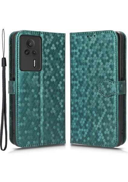 Xiaomi Redmi K60E 5g Için Anti Drop Deri Telefon Kapağı Dot Desen Baskılı Cüzdan Koruyucu Telefon Kılıfı-Yeşil (Yurt Dışından)