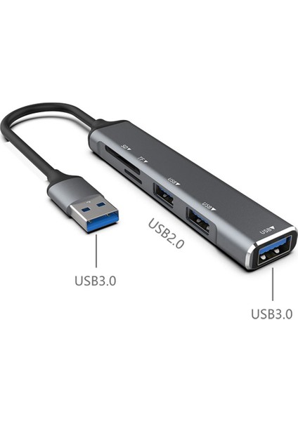 USB Hub 3.0 Usb-A Hub Splitter 5 Port Usb3.0 Tf/sd Kart Okuyucu ile Dizüstü Bilgisayar Için Yüksek Hızlı Veri Aktarımı A (Yurt Dışından)