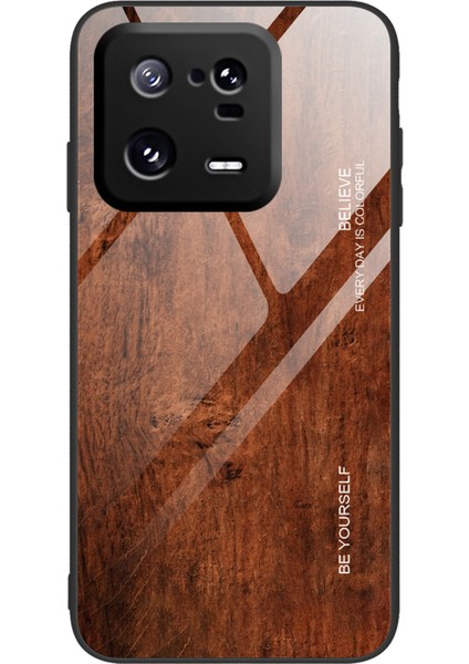 Xiaomi 13 Pro 5g Ahşap Desenli Telefon Kılıfı Temperlenmiş Cam+Tpu Şok Geçirmez Telefon Kapağı-Kahve (Yurt Dışından)