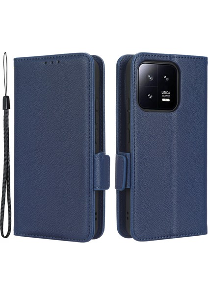 Xiaomi 13 Pro 5g Çift Manyetik Toka Litchi Dokusu Flip Deri Telefon Kılıf Cüzdan Stand Koruyucu Telefon Kapağı-Koyu Mavi (Yurt Dışından)