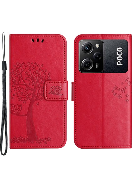 Xiaomi Poco X5 Pro 5g/redmi Için Note 12 Pro Speed ​​5g Baykuş Ağacı Baskılı Pu Deri Stand Bırakma Korumalı Cep Telefonu Cüzdan Kapağı-Kırmızı (Yurt Dışından)