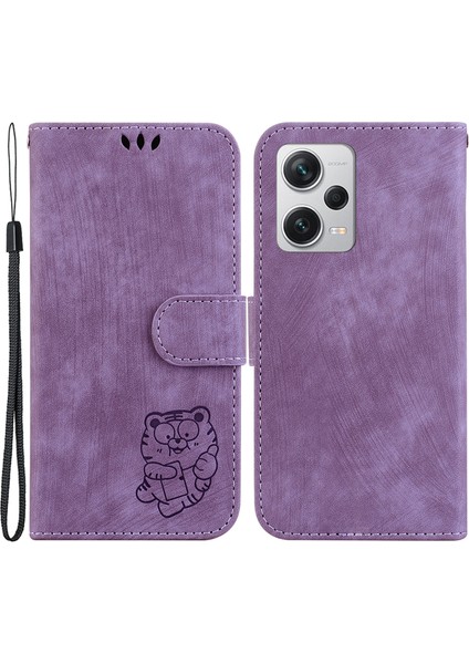 Xiaomi Redmi Için Flip Kılıf Note 12 Pro+ 5g Görüntüleme Stand Cüzdan Tiger Desen Baskılı Pu Deri Cep Telefonu Kapağı-Mor (Yurt Dışından)