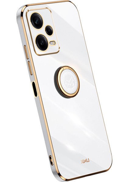 Xiaomi Redmi Için Xinli Telefon Kılıfı Note 12 Pro+ 5g Elektraplatma Altın Kenar Yüzük Tutucu Kickstand Tpu Telefon Kapağı-Beyaz (Yurt Dışından)