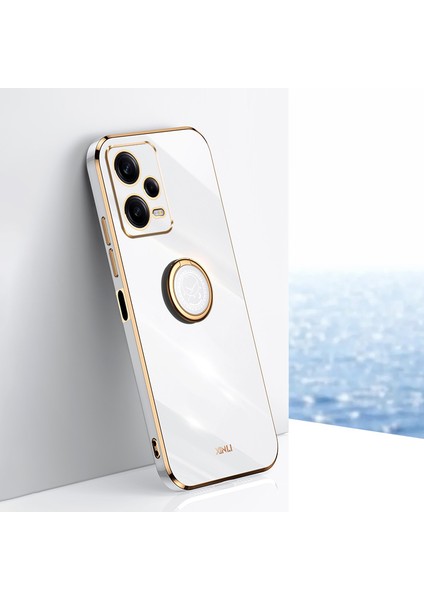 Xiaomi Redmi Için Xinli Telefon Kılıfı Note 12 Pro+ 5g Elektraplatma Altın Kenar Yüzük Tutucu Kickstand Tpu Telefon Kapağı-Beyaz (Yurt Dışından)