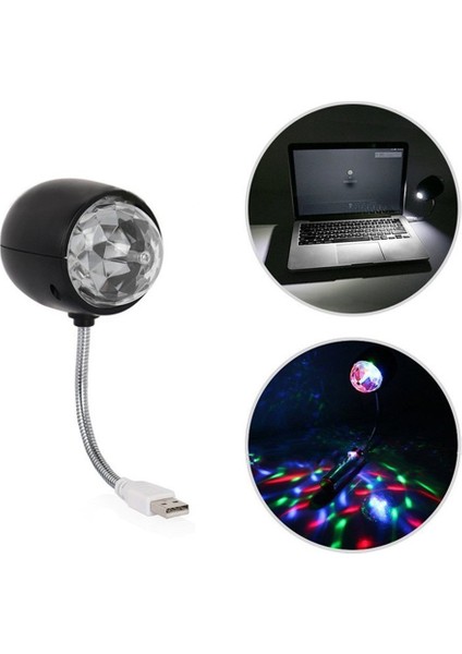 USB Disko Topu Lamba, Dönen Rgb Renkli LED Sahne Aydınlatma Parti Ampulü, 3W Kitap Işığı, USB ile Çalışan (Siyah) (Yurt Dışından)